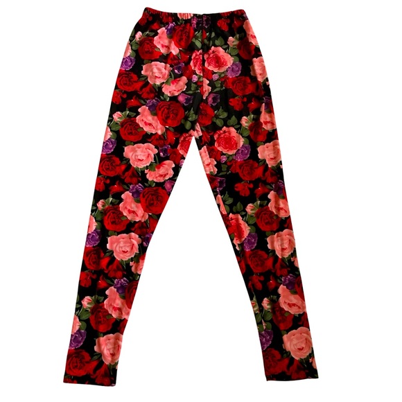 Women’s Red Floral Print Leggings - Picture 2 of 4